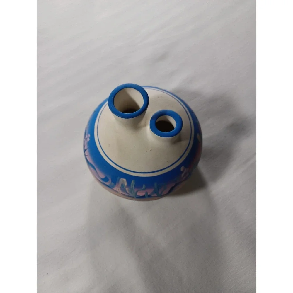 New West Pottery Hand Painted Double Spout Wedding Vase Southwest Blue Arizona - Picture 3 of 7
